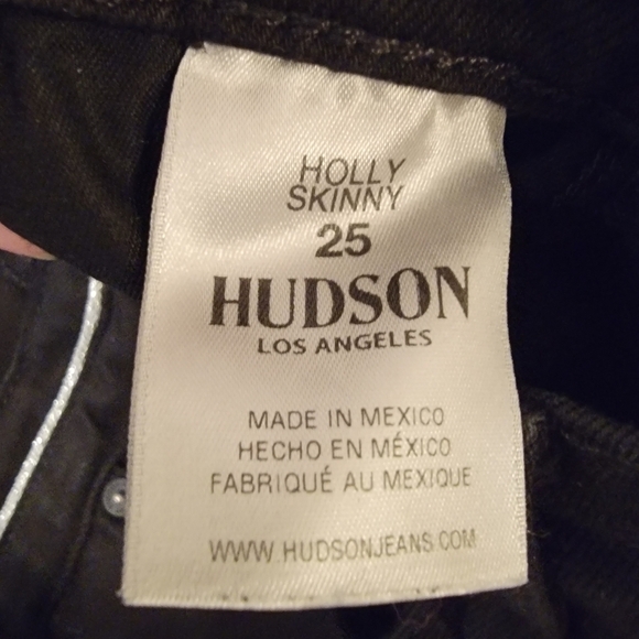Hudson Holly High Rise Black Skinny Ankle Jeans Raw Hem Tuxedo Stripe Size 25 - Picture 14 of 17